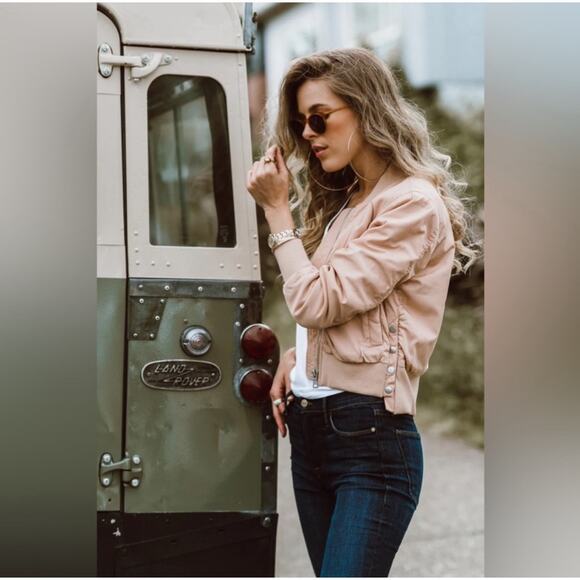 Frame Snap Detailed‎ Ruched Shell Bomber Jacket in Nude Medium MSRP $425 - Picture 1 of 13